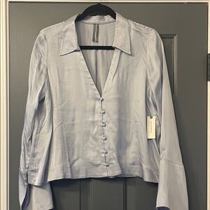 Anthropologie Silvery Gray Button-Down Blouse